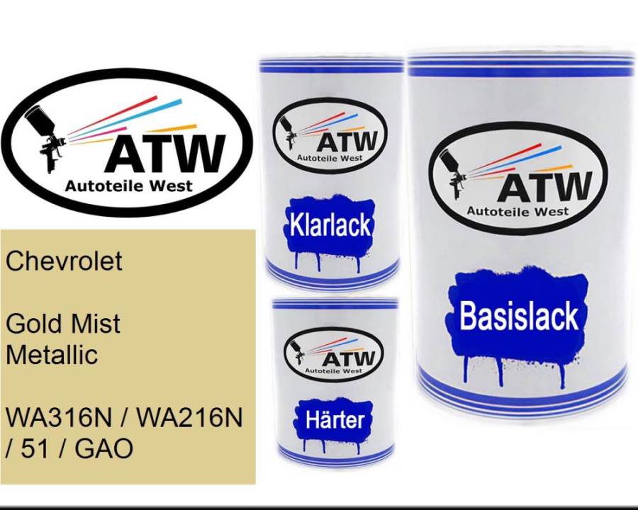 Chevrolet, Gold Mist Metallic, WA316N / WA216N / 51 / GAO: 500ml Lackdose + 500ml Klarlack + 250ml Härter - Set, von ATW Autoteile West.
